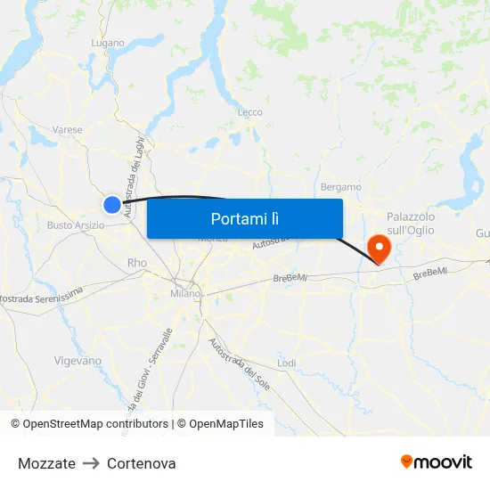Mozzate to Cortenova map