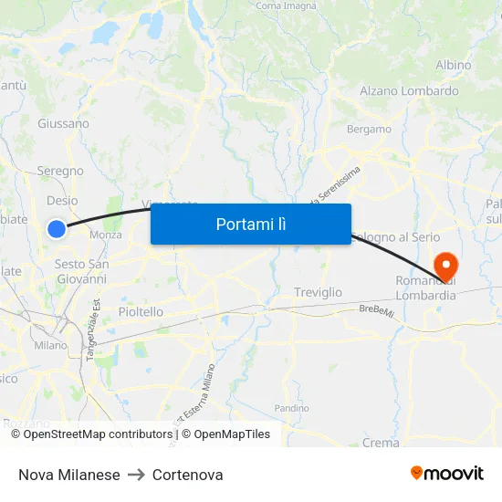 Nova Milanese to Cortenova map