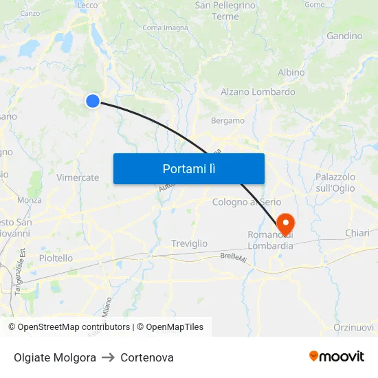 Olgiate Molgora to Cortenova map