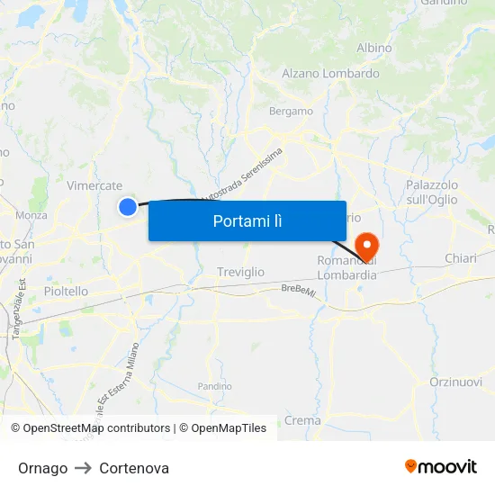 Ornago to Cortenova map