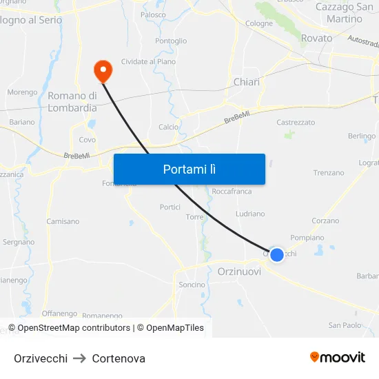 Orzivecchi to Cortenova map