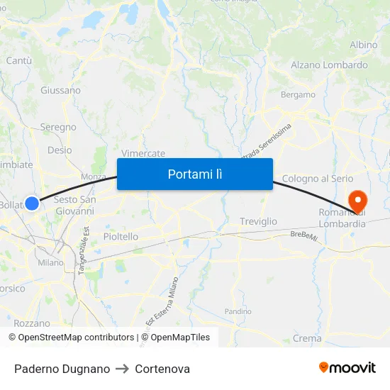 Paderno Dugnano to Cortenova map