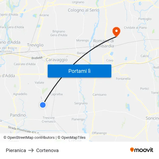 Pieranica to Cortenova map