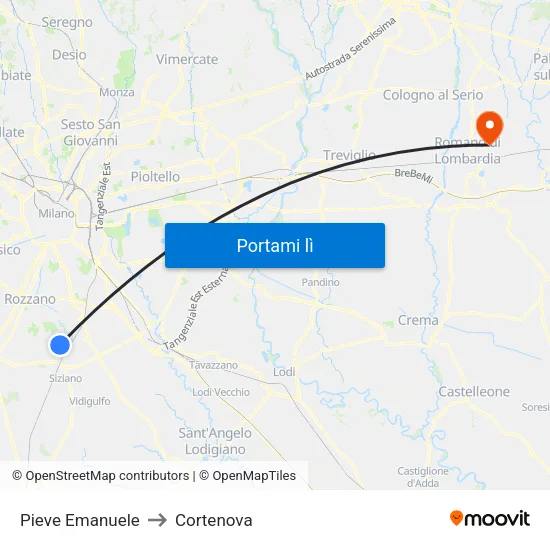 Pieve Emanuele to Cortenova map