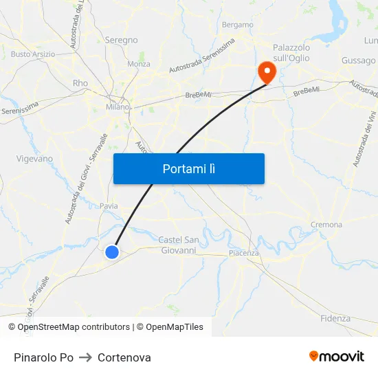 Pinarolo Po to Cortenova map