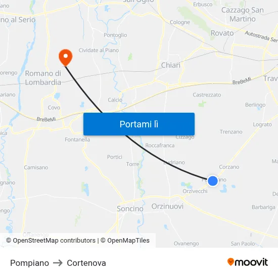 Pompiano to Cortenova map