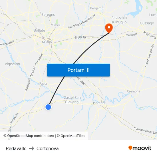 Redavalle to Cortenova map