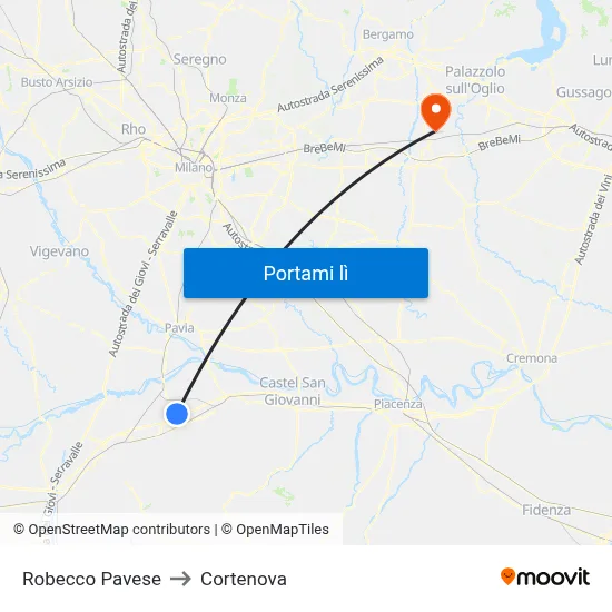 Robecco Pavese to Cortenova map