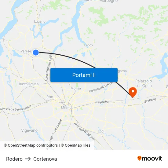 Rodero to Cortenova map