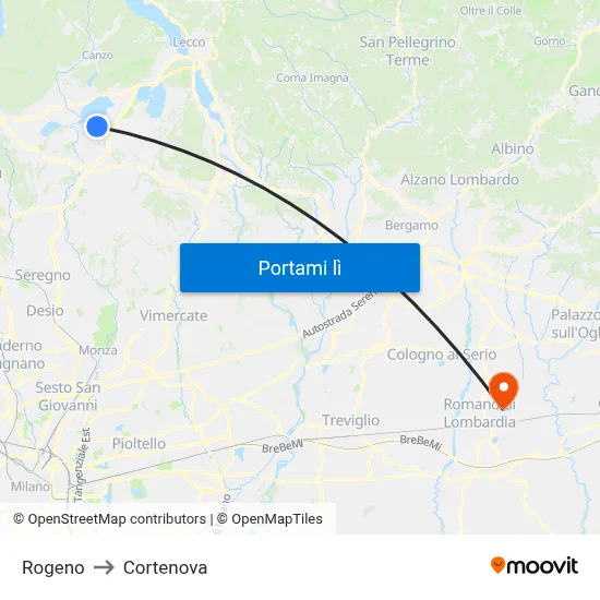 Rogeno to Cortenova map