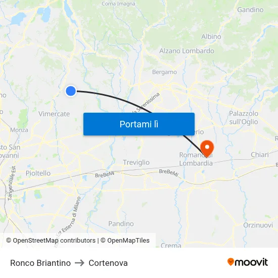 Ronco Briantino to Cortenova map