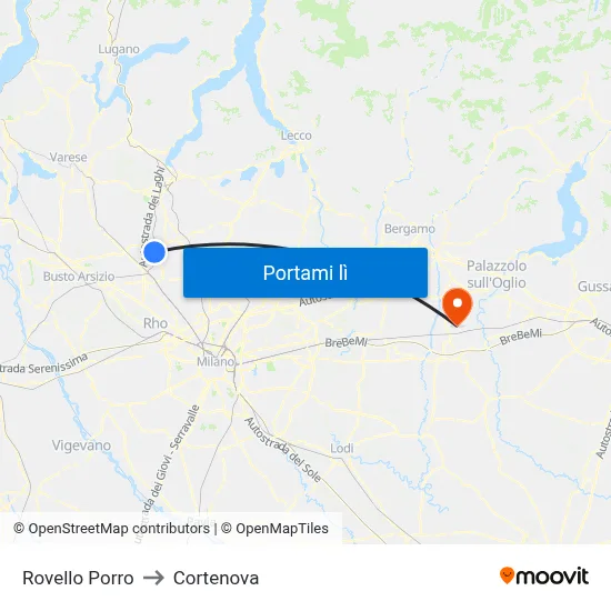 Rovello Porro to Cortenova map