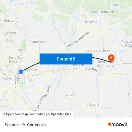 Segrate to Cortenova map