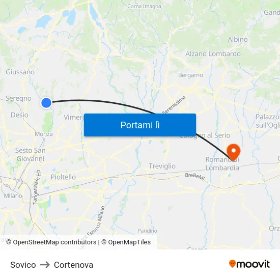 Sovico to Cortenova map