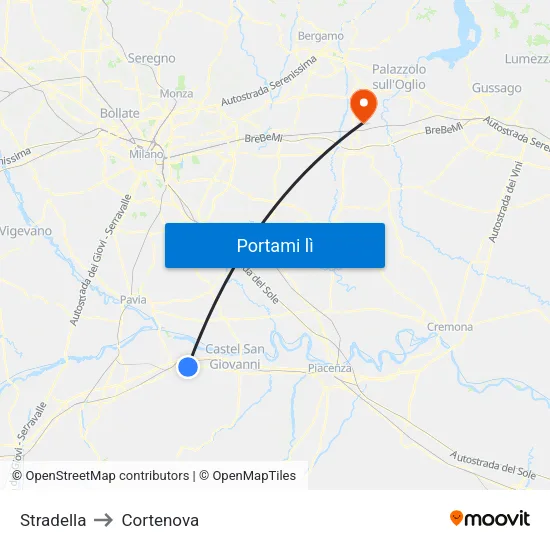 Stradella to Cortenova map