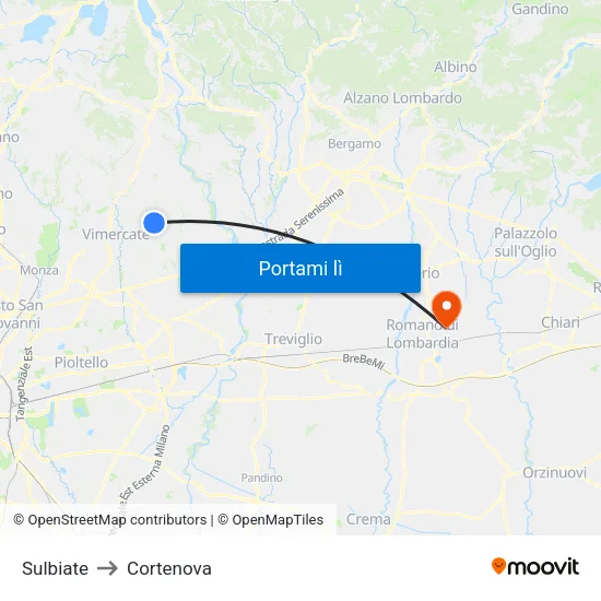 Sulbiate to Cortenova map