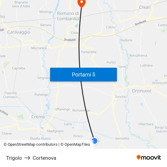 Trigolo to Cortenova map