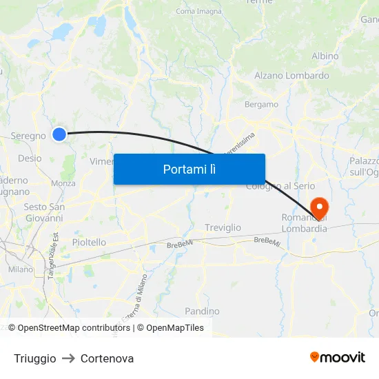 Triuggio to Cortenova map