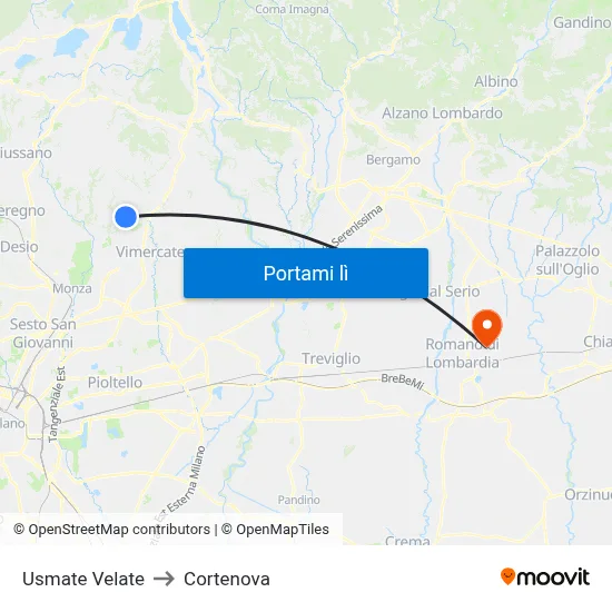 Usmate Velate to Cortenova map