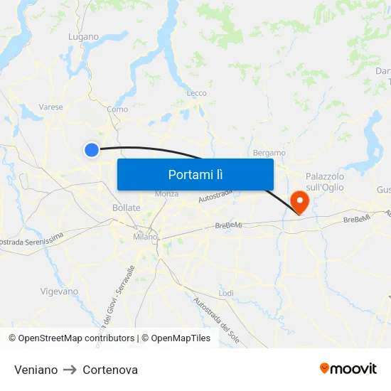 Veniano to Cortenova map