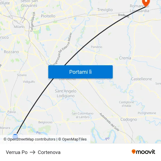 Verrua Po to Cortenova map
