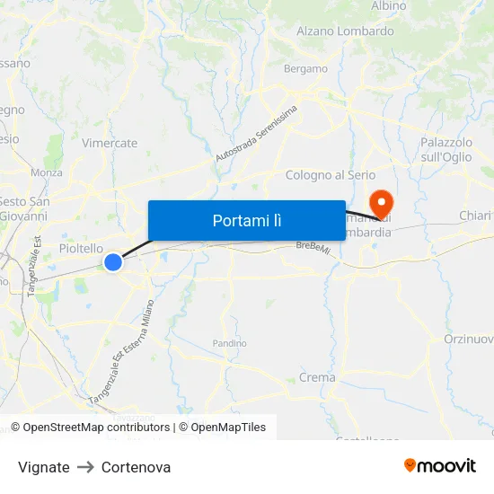 Vignate to Cortenova map