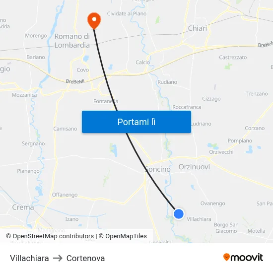 Villachiara to Cortenova map