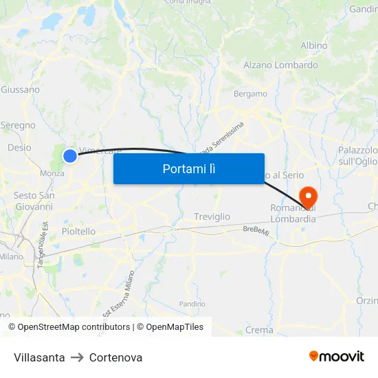 Villasanta to Cortenova map