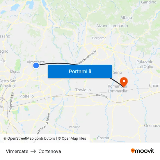 Vimercate to Cortenova map