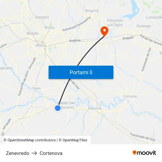Zenevredo to Cortenova map