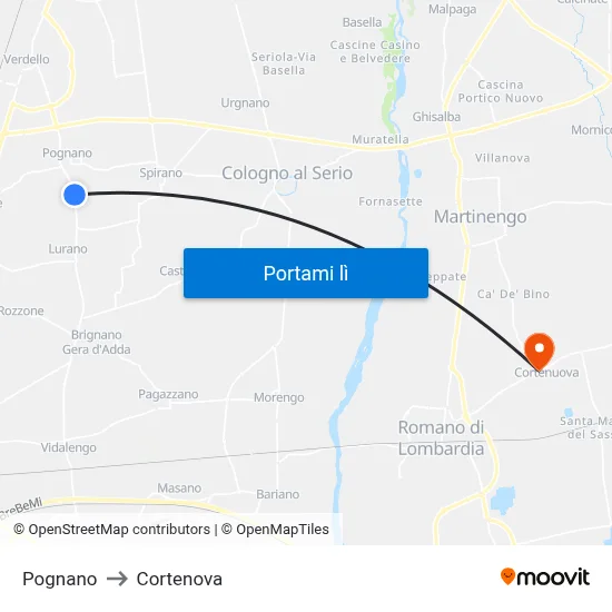Pognano to Cortenova map
