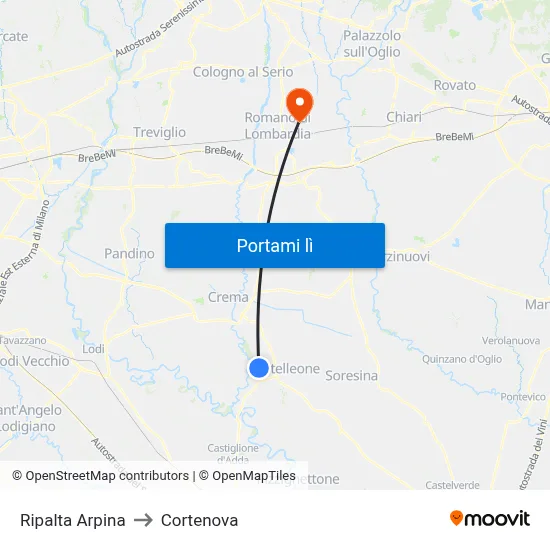 Ripalta Arpina to Cortenova map