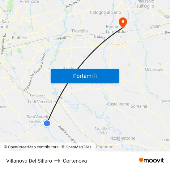 Villanova Del Sillaro to Cortenova map