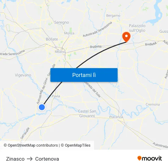 Zinasco to Cortenova map