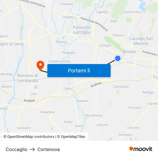 Coccaglio to Cortenova map