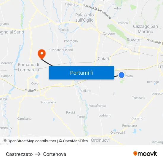 Castrezzato to Cortenova map