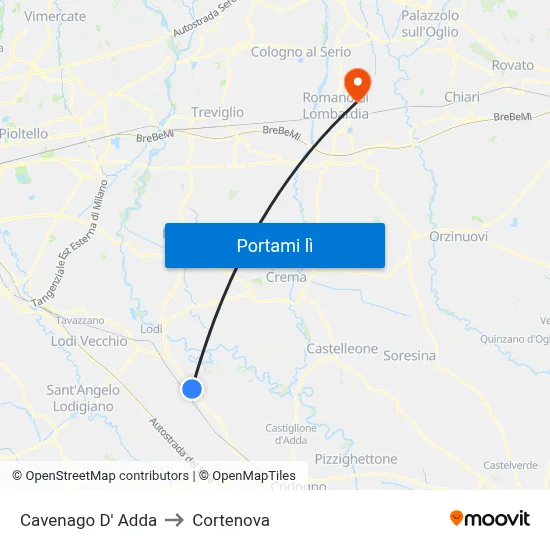 Cavenago D' Adda to Cortenova map