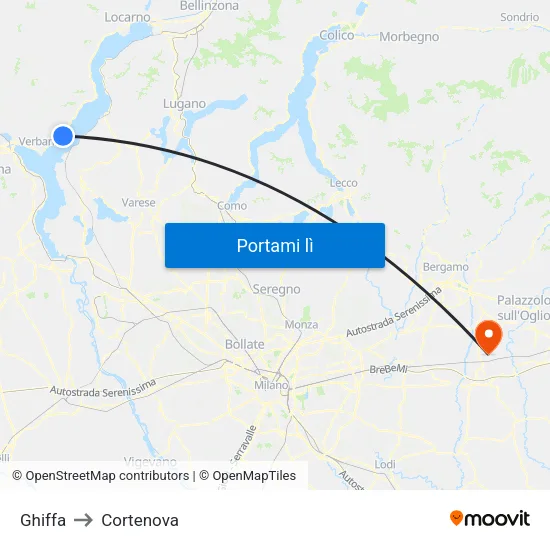 Ghiffa to Cortenova map