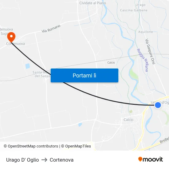 Urago D' Oglio to Cortenova map