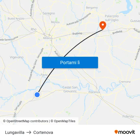 Lungavilla to Cortenova map