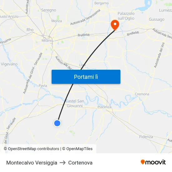 Montecalvo Versiggia to Cortenova map