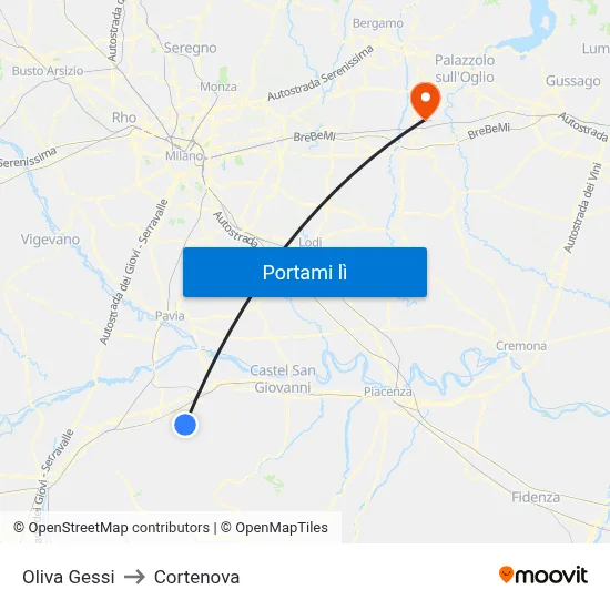 Oliva Gessi to Cortenova map