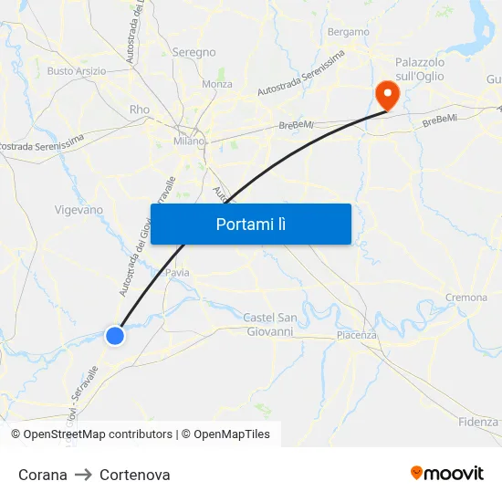 Corana to Cortenova map