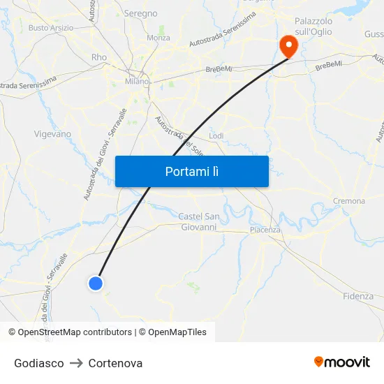 Godiasco to Cortenova map