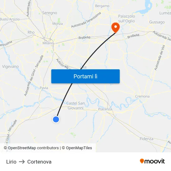 Lirio to Cortenova map