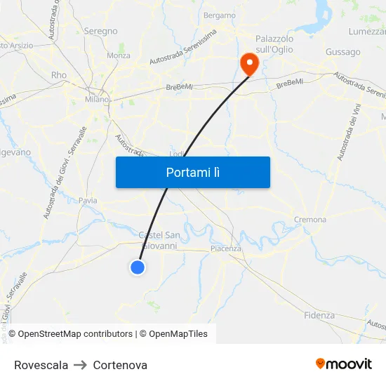 Rovescala to Cortenova map