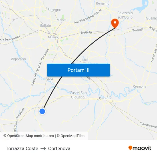 Torrazza Coste to Cortenova map