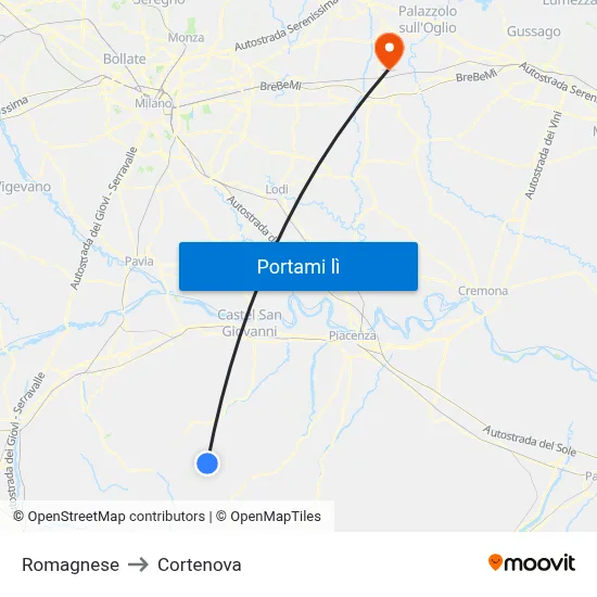 Romagnese to Cortenova map