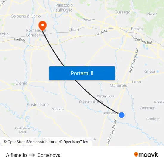 Alfianello to Cortenova map