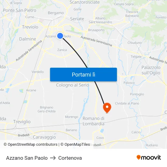 Azzano San Paolo to Cortenova map